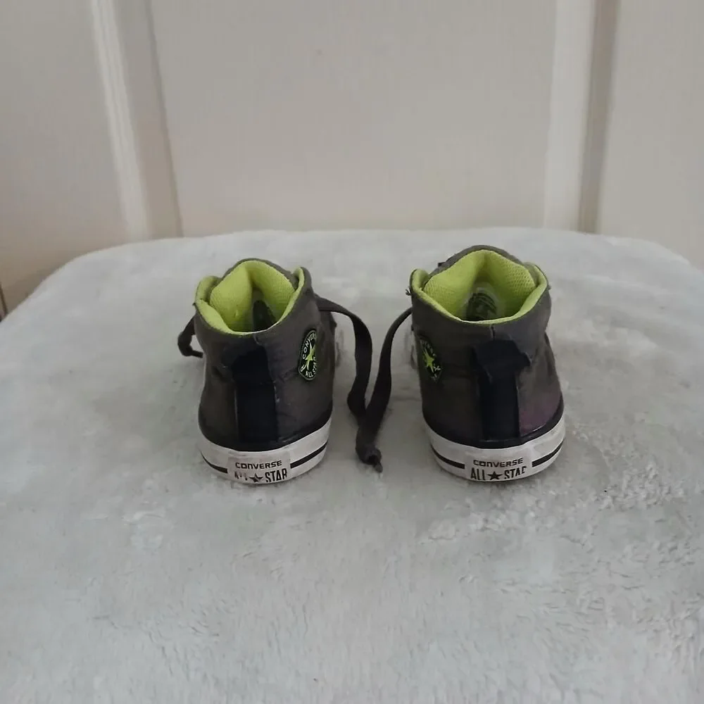 Converse Grey & Lime Green High Top Sneakers Kids 5 Skater Grunge Classic